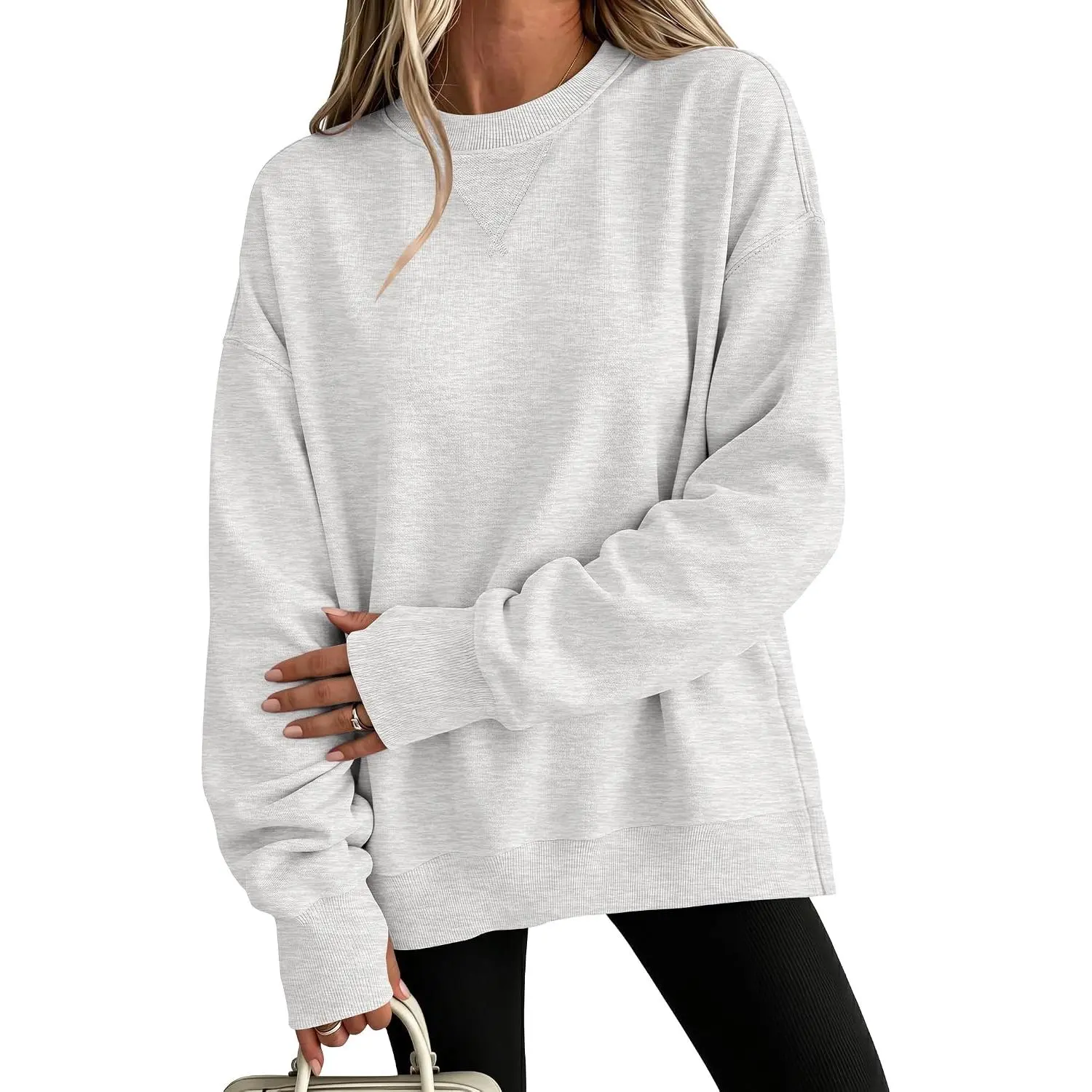 ANRABESS Womens Oversized Crewneck Sweatshirt | Long Sleeve Fleece Pullover Tops with Thumb Hole Cuffs, Soft Loose Fit, Y2K School Casual Daily Wear, Spring Fall Clothes