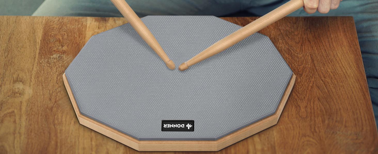 Donner Drum Practice Pad 8 Inches, Silent Practice Drum Pad 2-Sided With Drum Sticks - Gray/Blue