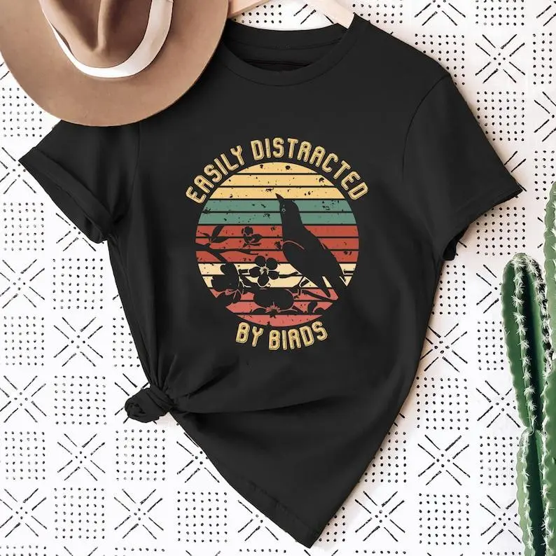Easily Distracted by Birds, Bird Watching Shirt, Funny Gift for Bird Watcher, Retro Vintage Birds, Bird Lover Shirt, Nature Shirt, Cute Bird