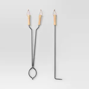 2pc Tongs and Fire Poker Tool Set Black - Threshold