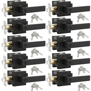 6/10 pcs Entry Door Lever with Lock and Key, Heavy Duty Matte Black Door Handles, Contemporary Square Entry Lever Door Handle Lock and Key Lock Lever Set, Door Handle Left And Right Handle Set (Each Lock Key is Not Universal)