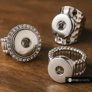 Snap Jewelry Stretch Ring, One Size Fits All, Ginger Charm Adjustable Silver Snap Ring Band, Fits Women's 18MM 20MM Custom Buttons
