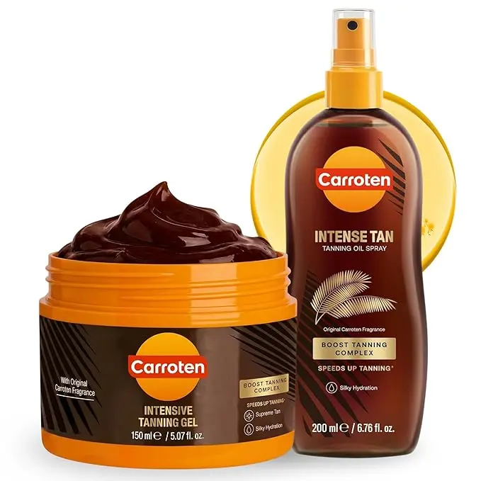 Carroten Intensive Tanning Gel + Oil Spray | Browning Tan Accelerator | Carrot & Coconut Oil | Vitamin A + E for Moisture & Hydration | Water-Resistant, Non-Greasy | Made in Greece | 6.7 oz + 5 oz