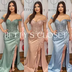 Reyna Off-shoulder Beaded Mermaid Satin Glam Gown