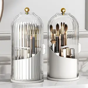 Dustproof Toothbrush Holders with Cover, Makeup brush organizer with Lid 360 Rotating Clear Dustproof, Beauty Brushes Storage for Vanity Bathroom Countertop, Black Friday, Transparent, Cosmetics Perfect Gift (Grey-White)