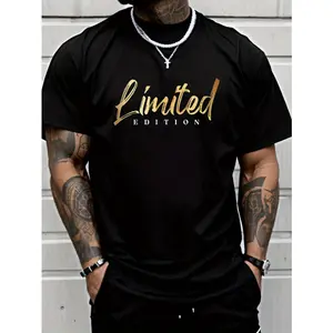 Men'S Cotton T-Shirt with "Limited Edition" Graphic - Geometric Pattern, Lightweight & Comfortable, Machine Washable, Regular Fit, Plus Size, Everyday Tee |     Geometric Pattern Top |     Lightweight Tshirt Casual Crewneck