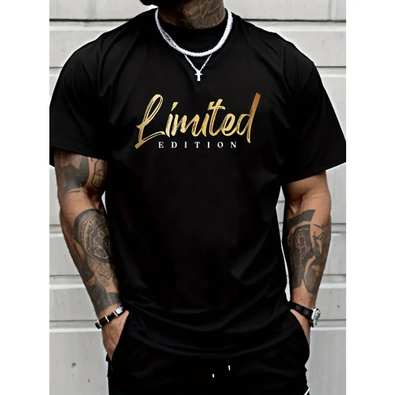 Men'S Cotton T-Shirt with "Limited Edition" Graphic - Geometric Pattern, Lightweight & Comfortable, Machine Washable, Regular Fit, Plus Size, Everyday Tee |     Geometric Pattern Top |     Lightweight Tshirt Casual Crewneck