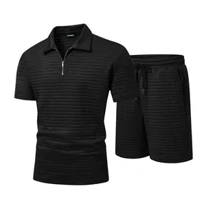 JMIERR Men's 2 Piece Waffle Knit Outfit Half Zip Polo Shirt and Shorts Textured Summer Set JMIERR Men's 2 Piece Waffle Knit Outfit Half Zip Polo Shirt and Shorts Textured Summer Set