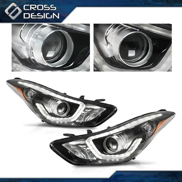 CROSSDESIGN Durable Heat-Resistant LED DRL Projector Headlight Assemblies - Bulb-Free Aftermarket Upgraded Kit for 14-16 Hyundai Elantra (Left + Right) Car Lighting Components, Led Drl Headlight