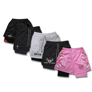 Fit 2 In 1 Men's Regular Graphic Print Drawstring Waist Sports Shorts,Quick Dry Gym Clothing, Gym Shorts,Workout Shorts,