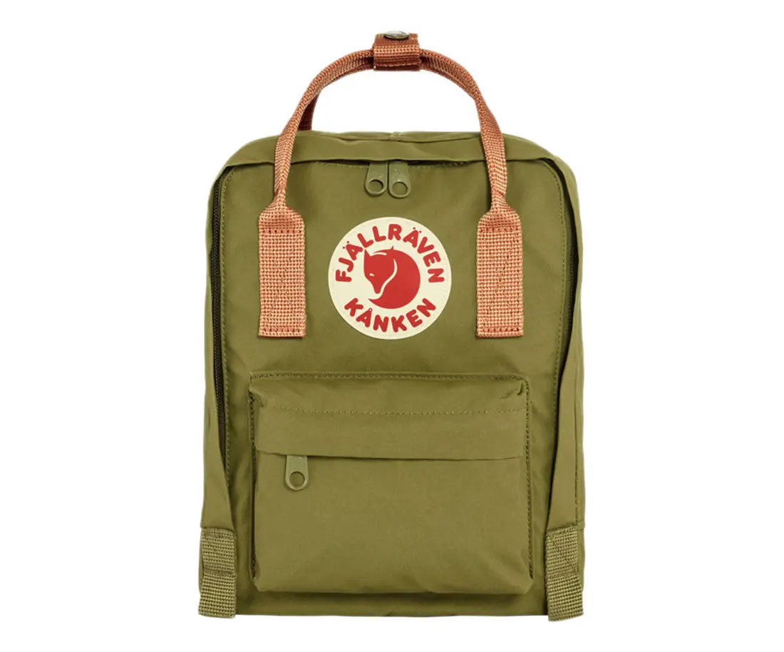 Fjallraven Kanken Mini Classic Compact Unisex Backpack - Foliage Green-Peach Sand, Ideal for Campus Life & School Vibe