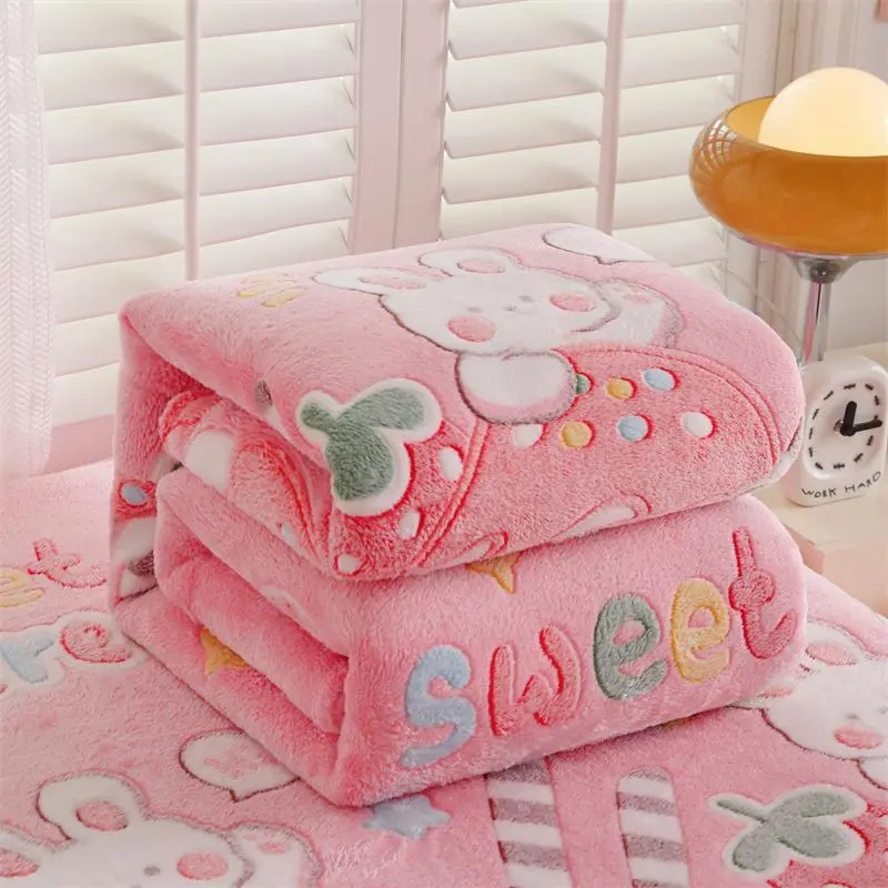 Strawberry & Rabbit Pattern Blanket, 1 Count Soft Throw Blanket, Air-conditioned Room Blanket, Warm Nap Blanket for Home Office Camping Travel, Soft Lightweight Blanket, Soft Fluffy Blanket, Gentle Soft Blanket, Soft Cozy Blanket, Soft Comfy Blanket
