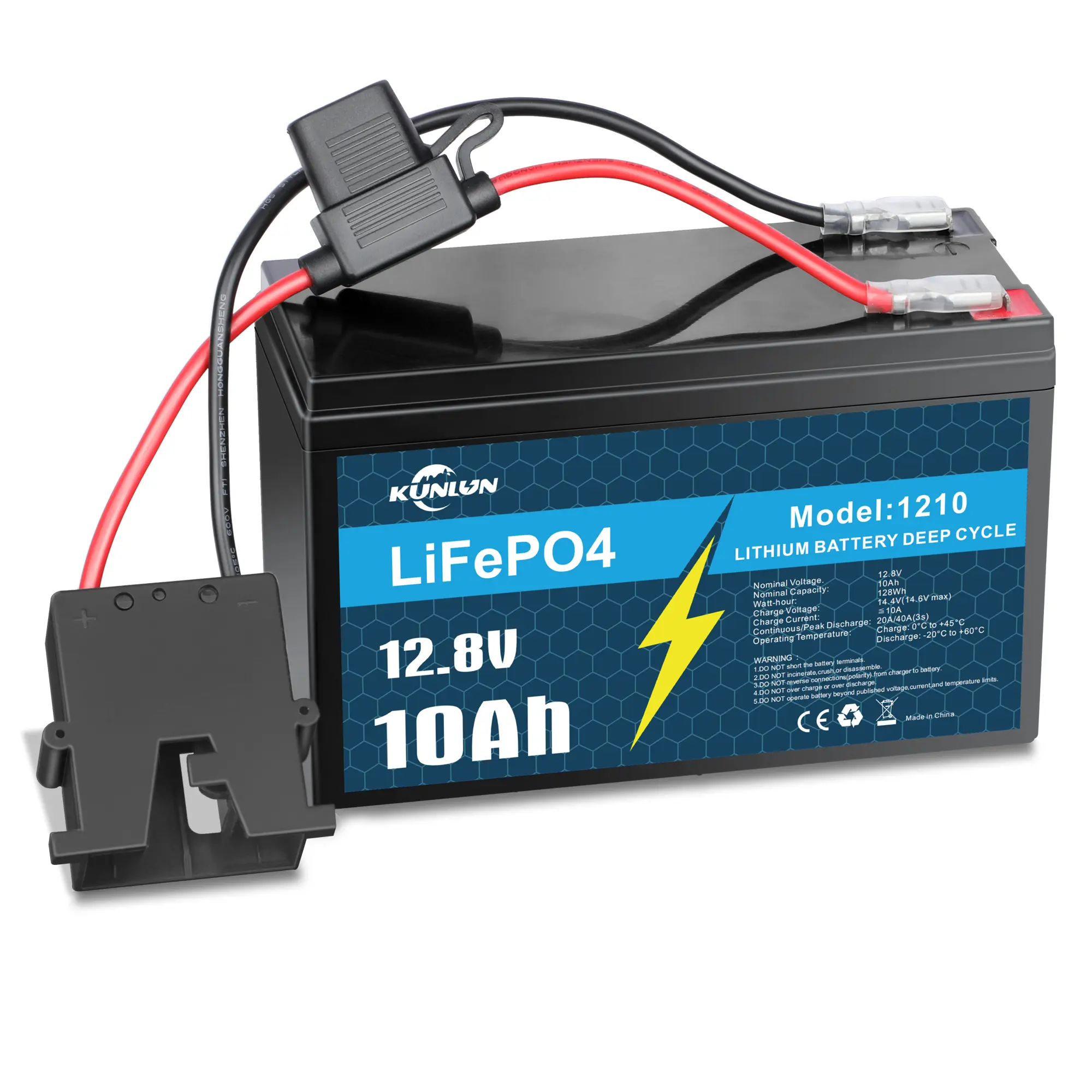 KUNLUN 12V 10Ah Lithium LiFePO4 Deep Cycle Battery, 5000+ Cycles Rechargeable Battery for Electric Kid Ride on Car, Power Wheels, Small UPS, Lighting, Fish Finder, Built-in 10A BMS, High Capacity Battery, Portable Lithium Pack