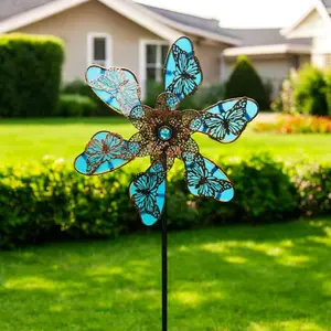 Butterfly Glow Wind Spinner for Outdoor - Metal Kinetic Windmill,Wind Catcher Garden Ornament,Gardens Sculpture decor,Gift for Yard Lawn Decoration