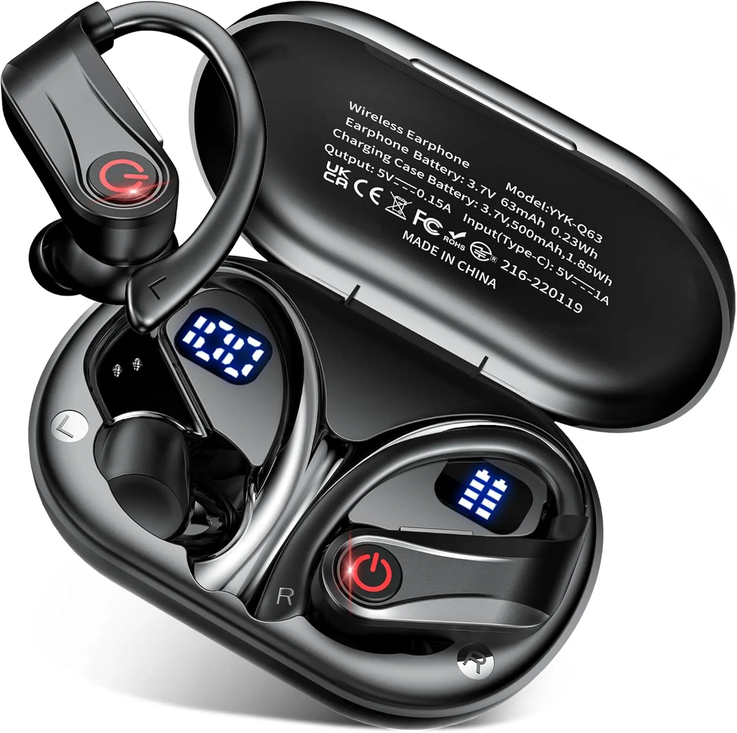 2026 Earbuds Wireless Headset, Bluetooth 6.1 Chargeable Sports Earhooks with Fast Charging Case, Dual LED Display, ENC Noise Cancelling Earphones, Easy Buttons, IPX7 Sweatproof Earphones for Gym/Running, Bluetooth Earbuds, Adult