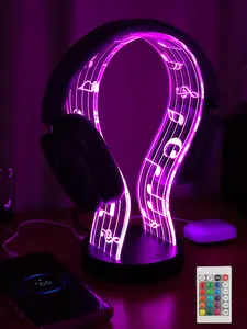 Light Up Headphone Stand with 16 Color Lights, Music Notes Pattern Acrylic Headset Stand with 1 USB and 1 Type-C Charging Ports, Gifts for Gamers Men and Music Lovers