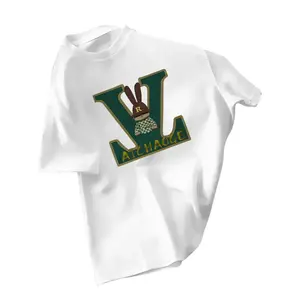 Men's Fashion Printed T-Shirt - Dark Green "V" Letter + Cartoon Rabbit Pattern, Street Style T-Shirt, 180g Pure Cotton Men's T-Shirt