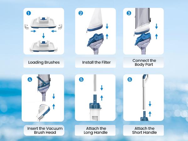 Enhulk Pool Vacuum for Above Ground Pool with Telescopic Pole, Running time up to 1H, Handheld Design with Powerful Suction up to 18.5 gallon/min