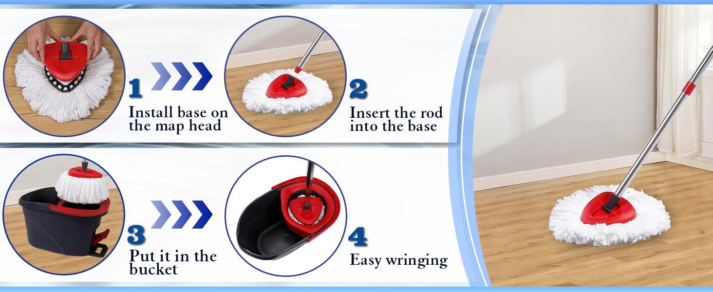 Spin Mop Replacements for O-Cedar 1-Tank System - Microfiber Flat Mop Set with 4 Reusable Pads, 30-58in Stainless Steel Handle, Plastic Brush, for Wood, Tile Floors summerwins,summerwins