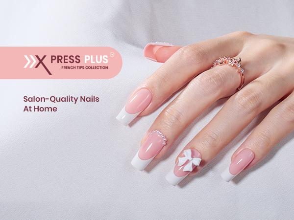 Beetles Press On Nails French Tip  4 in 1 Nail Tips Gel Nail , No File Need DIY Manicure for Easy False Nail Tips Soak Off Uv Nail Extension for Women