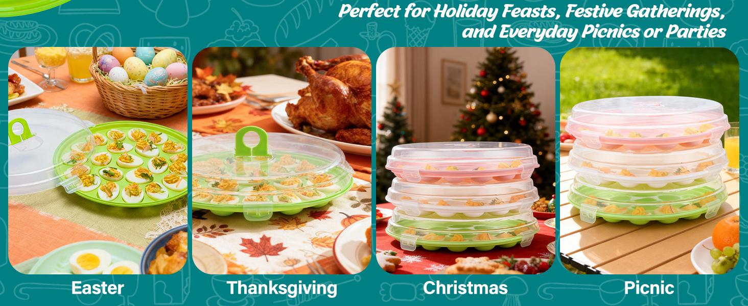 Deviled Egg Container with Lid, 3 Pack Stackable Deviled Egg Platter with Handle, 66-Slot Egg Carrier Tray for Fridge Storage, Easter, Christmas, Parties, Picnic, Dishwasher/Freezer Safe