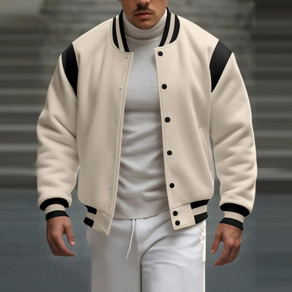 Men's Classic Varsity Baseball Jacket – Vintage Color Block Bomber Jacket with Contrast Sleeves – Modern Streetwear Letterman Jacket for Autumn & Winter Outfits