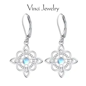 925 Sterling Silver Witch Knot Earrings Synthetic Moonstone & Cubic Zirconia Dangle Earring, 925 Plata Aretes de Nudo de Bruja con Piedra Luna