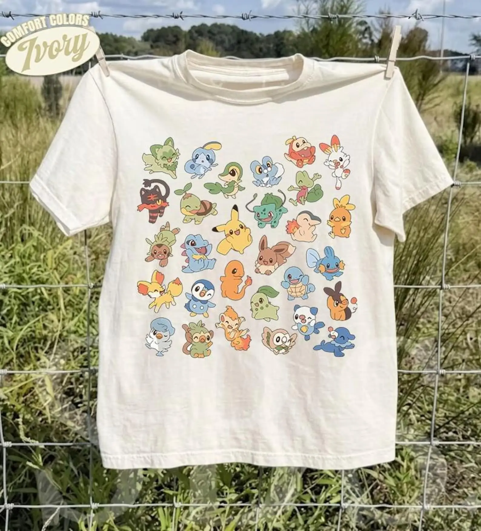 Retro Classic All Starter Pokemon Shirt, Cute Pocket Monster Group Comfort Colors Tee, Kawaii Anime Evolution Squad Unisex Top, Vintage 90s Video Gamer Gift