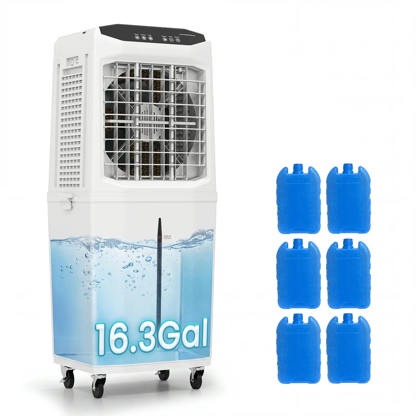 VCJ JD-1160R 4800CFM Portable Evaporative Air Cooler - 3-IN-1 Windowless Swamp Cooler with 16Gal Tank, 120° Oscillating Head, 12H Timer, 6 Ice Packs for Home, Office