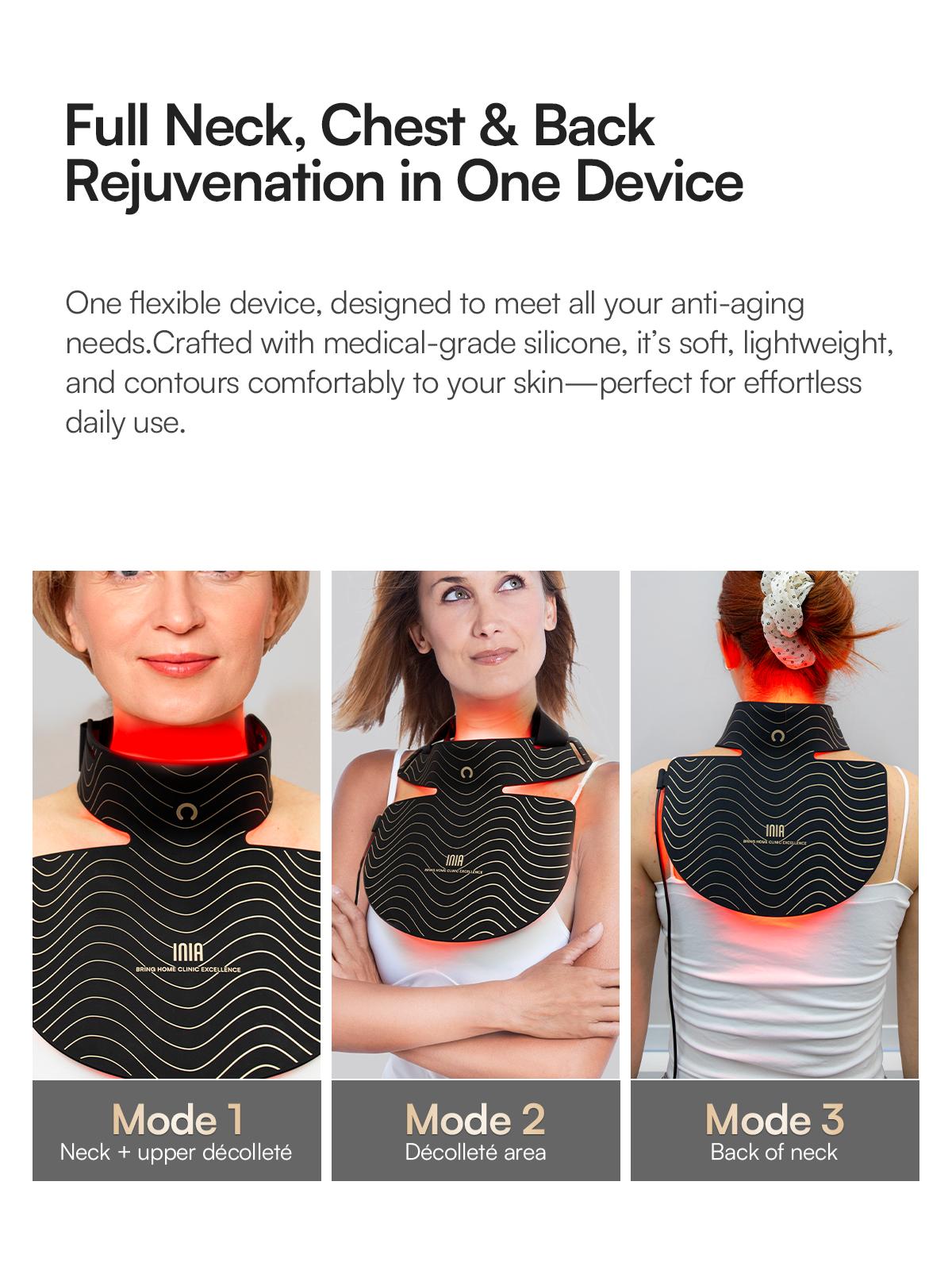 [New Color Drop] INIA GLOW Neck & Chest Red Light Mask – 850nm NIR LED Mask for Wrinkle & Spot Reduction, Lift & Firm in 4 Weeks, Rechargeable 2600mAh Controller, Clinic-Grade Full Coverage, Mother's Day Special Gift