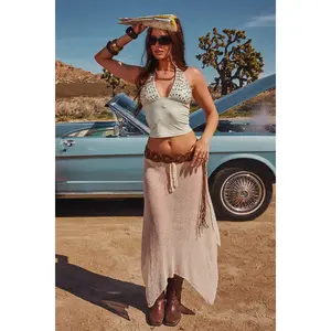 Sequin Plunge Neck Halter Top