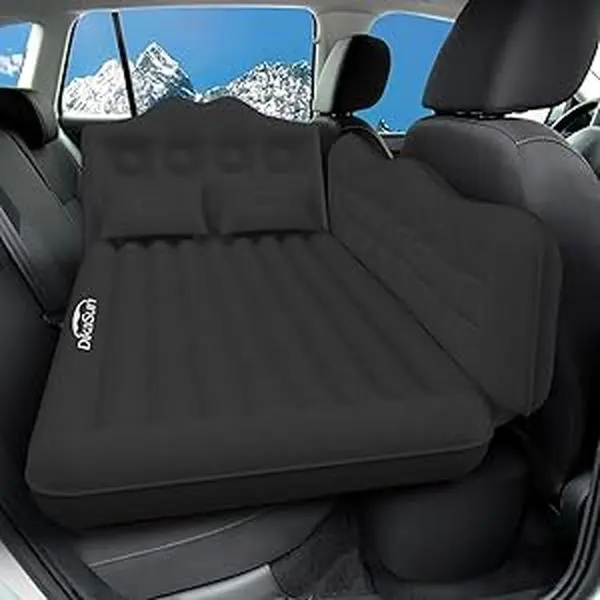 DikaSun Car Sleeping Bed, Waterproof Thick Flocking PVC Portable Airbed for SUVs, Shock-Absorbent Travel Accessories with Fast Inflate Pump & 2 Pillows, Works for Camping & Road Trips, Fast Car Inflate, Outdoorgear