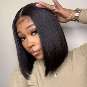 Short Bob Wigs Raw Vietnamese Hair 5X5 HD Glueless Wig Pre Bleached Knots Pre Plucked Hairline Straight Human Hair Wigs 200% Density