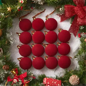 Brightown 15 Pcs Red Velvet Christmas Valentines Balls, 3.15 Inch Velvet Ornaments for Christmas Tree, Christma Tree Flocked Ornaments Balls for Family Holiday Wedding Party Xmas Hanging Decoration