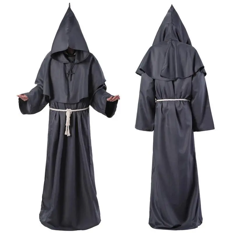New Halloween Wizard Costume Cosplay Medieval Hooded Robe Costume Monk Friar Robes Priest Costume Ancient Clothing Festival Suit