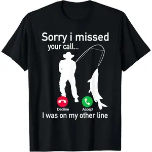 Fishing Phone Call with Fishing Line - Funny Fish Fisherman T-Shirt Printed short sleeved T-shirt shirts men Tshirt Cotton