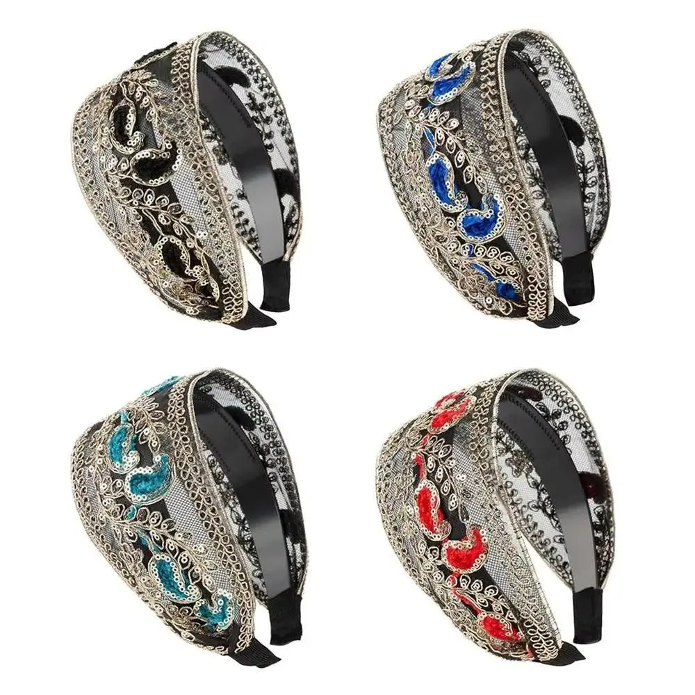 Female 4pcs Non-Slip Wide Breathable Vintage Bohemian Headbands - Sequined, Floral-Embellished Casual Party Hair Accessories for Carnival Mardi Gras Masquerade, Spring Summer Daily Wear