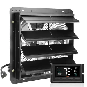 VEVOR Shutter Exhaust Fan, 16'' with Temperature Humidity Controller, EC-motor, 2650 CFM, 10-Speed Adjustable Wall Mount Attic Fan, Ventilation and Cooling for Greenhouses, Garages, Sheds, ETL Listed  With or without a controller