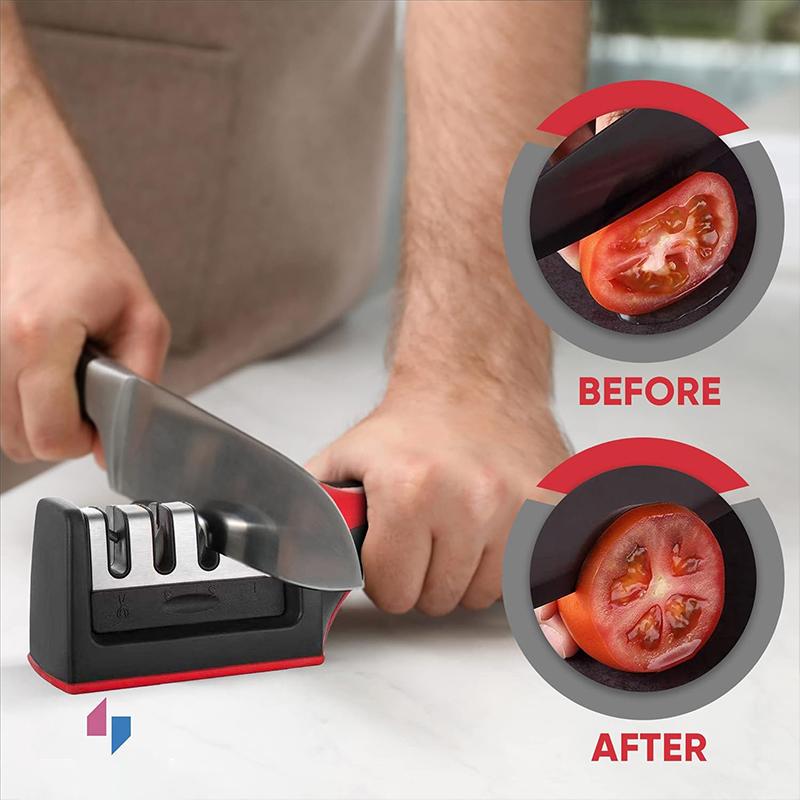 4-Stage Professional Kitchen Knife Sharpener - Knife Sharpener Helps Repair, Restore, Polish Blades and 4 Stage Sharpening Slots