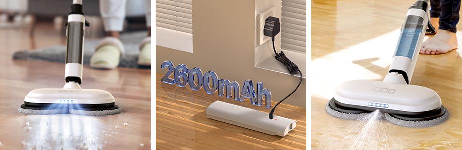 iDOO Cordless Electric Spin Mop with LED Headlight, Water Spray, 150min Runtime, Removable Battery & Large Tank,Home Floor Cleaning Machine