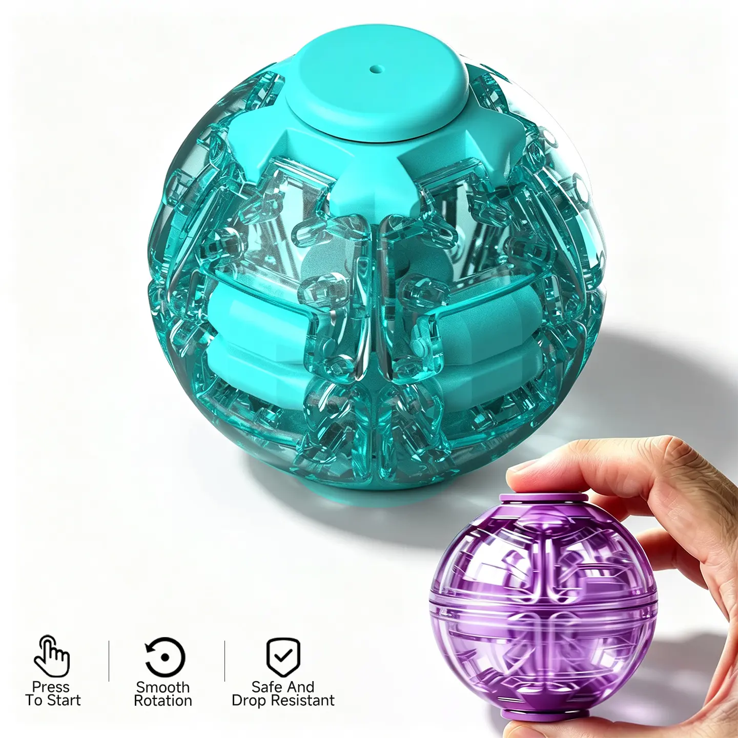 Press-to-Spin Transforming Fidget Ball - 3D Printed Unisex Gyroscope Toy, Smooth-Spinning Desk Gadget, ADHD Focus Aid, Portable Stress & Anxiety Relief Toy for Kids & Adults