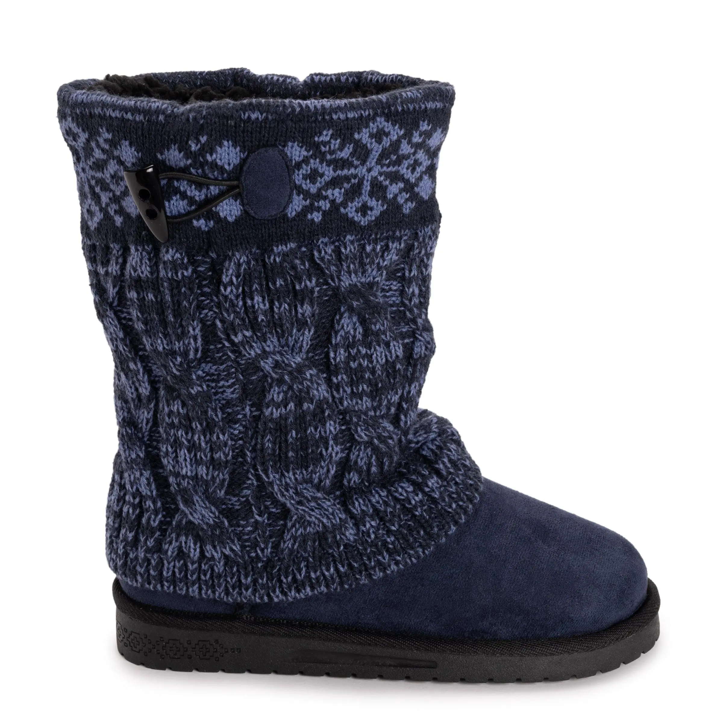 Muk Luks Women's Cheryl Toggle Ankle Boots, Acrylic Sweater Knit, Soft Faux Fur Lined, Cushioned and Water Resistant, Shoes, Polyester, Fabric, Toggle Detail, Stylish, Casual Wear