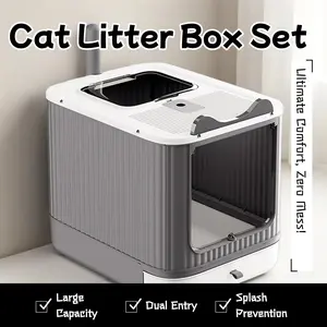 Large-capacity Cat Litter Box with Tray Odor-control Pet Toilet Prevents Splashing Fully Enclosed Design Dual Entry Points Foldable Scoop Included litter box automatic litter box stainless steel litter box litter box for cats cat litter self cleaning