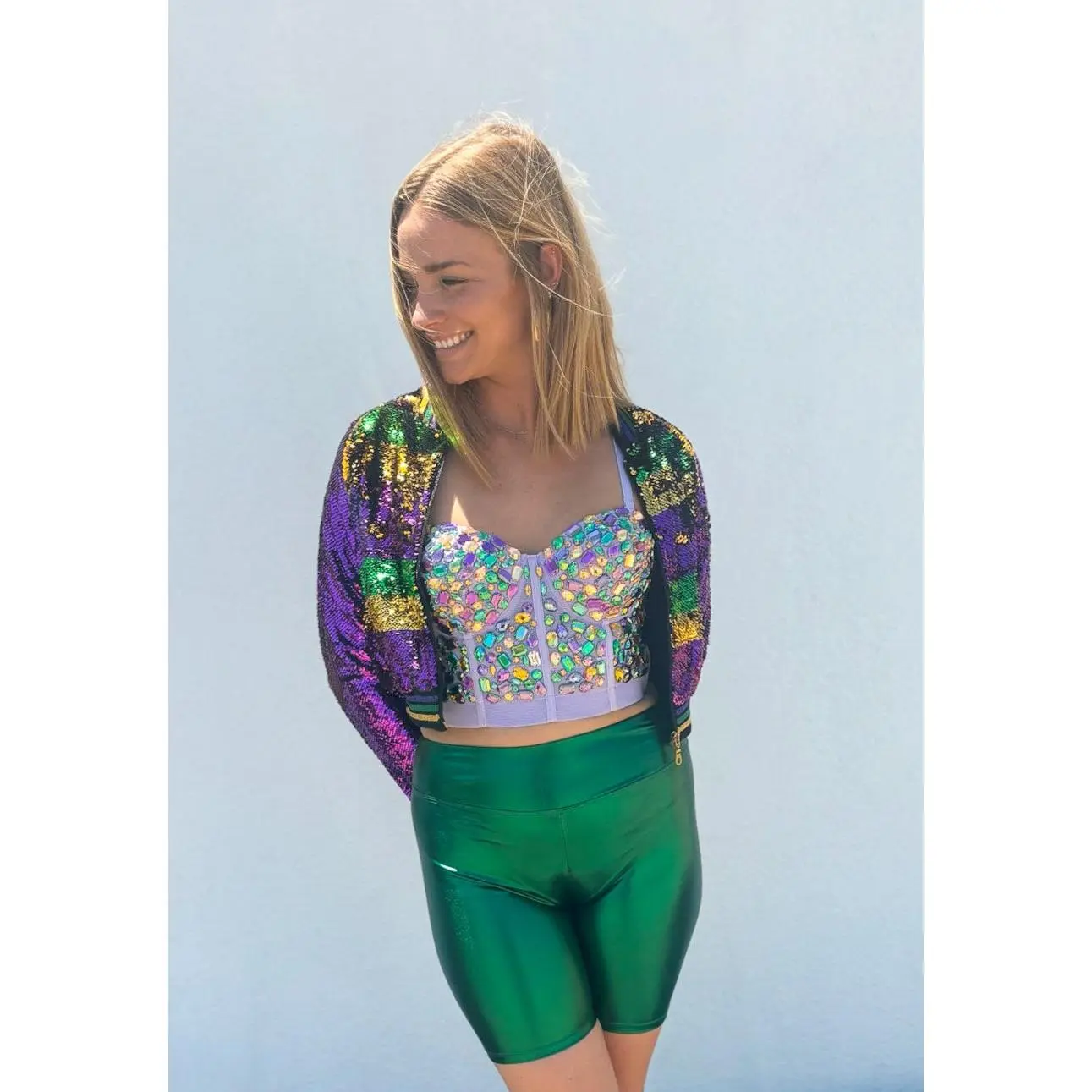 Sequin Jacket Purple, Green, and Gold Cropped Adult Striped
