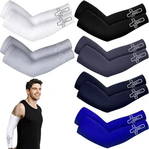 6 Pairs Cross Print Compression Arm Sleeves Cooling UV Sun Protection Sports Arm Covers for Basketball Baseball Football Running Cycling