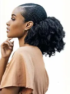 kinky curly Drawstring Ponytail Extension 14inch Short Afro Kinky Curly Afro Bun Extension Synthetic Kinkys Curly Extension Hairpieces for Women