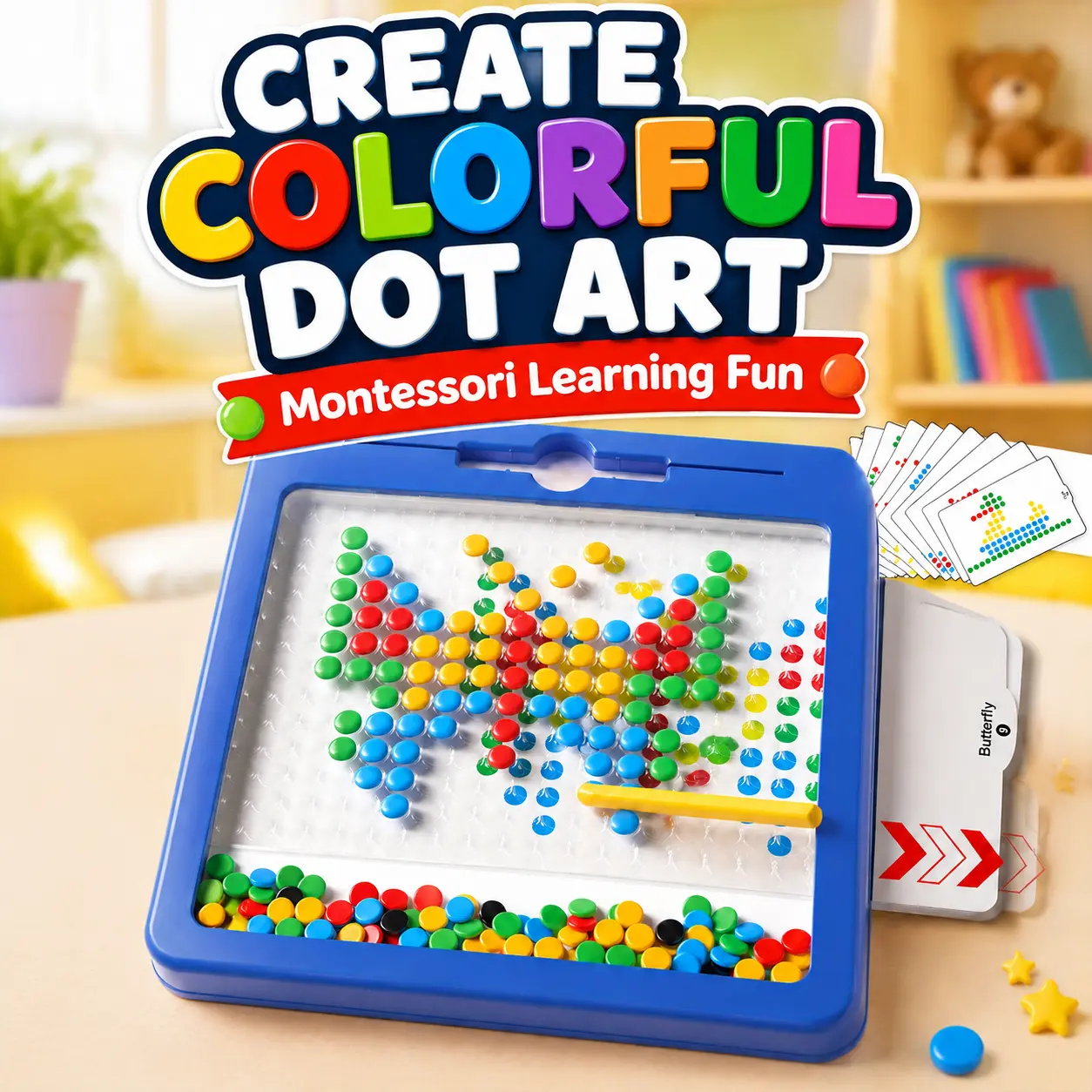 Large Magnetic Dots Board for Kids Magnetic Drawing Board for Toddlers Magnetic Dot Art with Magnetic Pen Montessori Preschool Education Travel Toys for Kids Boys Girls Age Christmas Gift Halloween Gift Birthday Gift