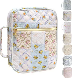 Elegant Quilted Bible Cover for Women - Large Floral Design with Handle, Durable Carrying Case for Girls, Perfect Christian Gift and Study Accessory (Spliced Flower, Large) CasaRovela