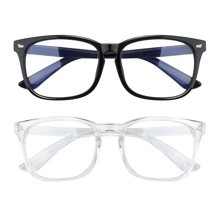 Unisex Gaming/Computer Glasses 2-Pack Reinforced Plastic Clear Lens Retro Design Comfortable for Daily Office Use Eyewear