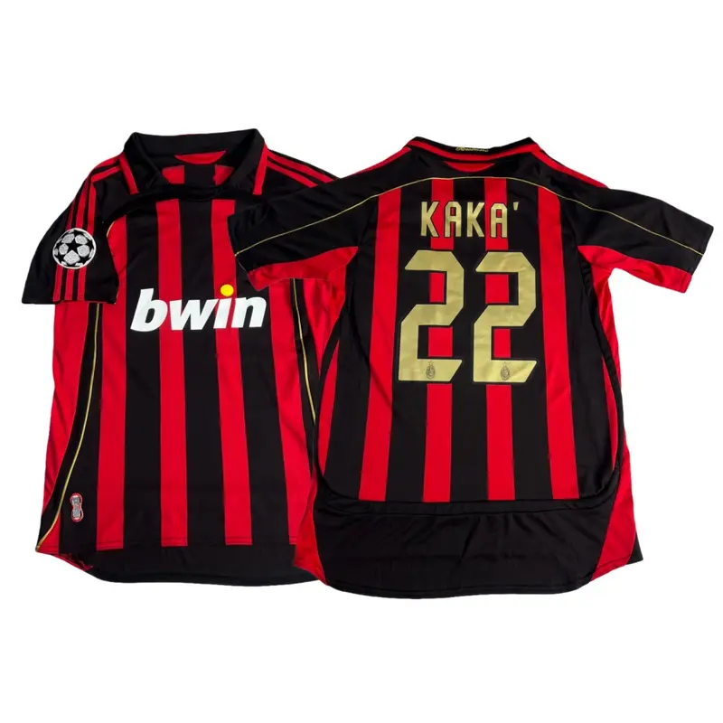06 07 AC Home Retro Soccer Jersey KAKA 22# Fan Edition Long Sleeve Jersey Black Red